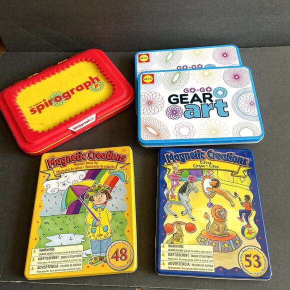 Five Travel Activity Sets Spirograph Gear Art Magnetic Creations - Picture 1 of 5